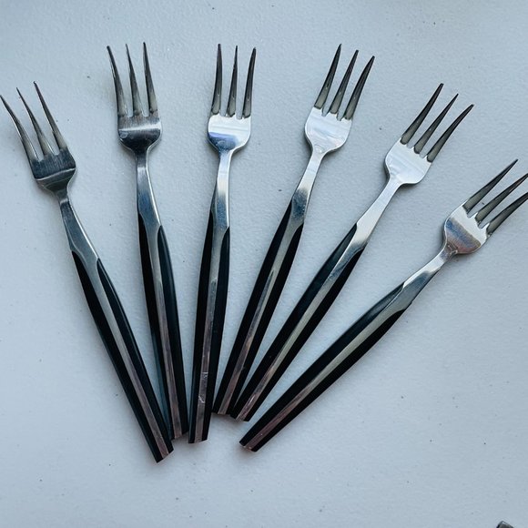 Eldan Dining Eldan Vintage Mcm Stainless Steel Black Cocktail Forks